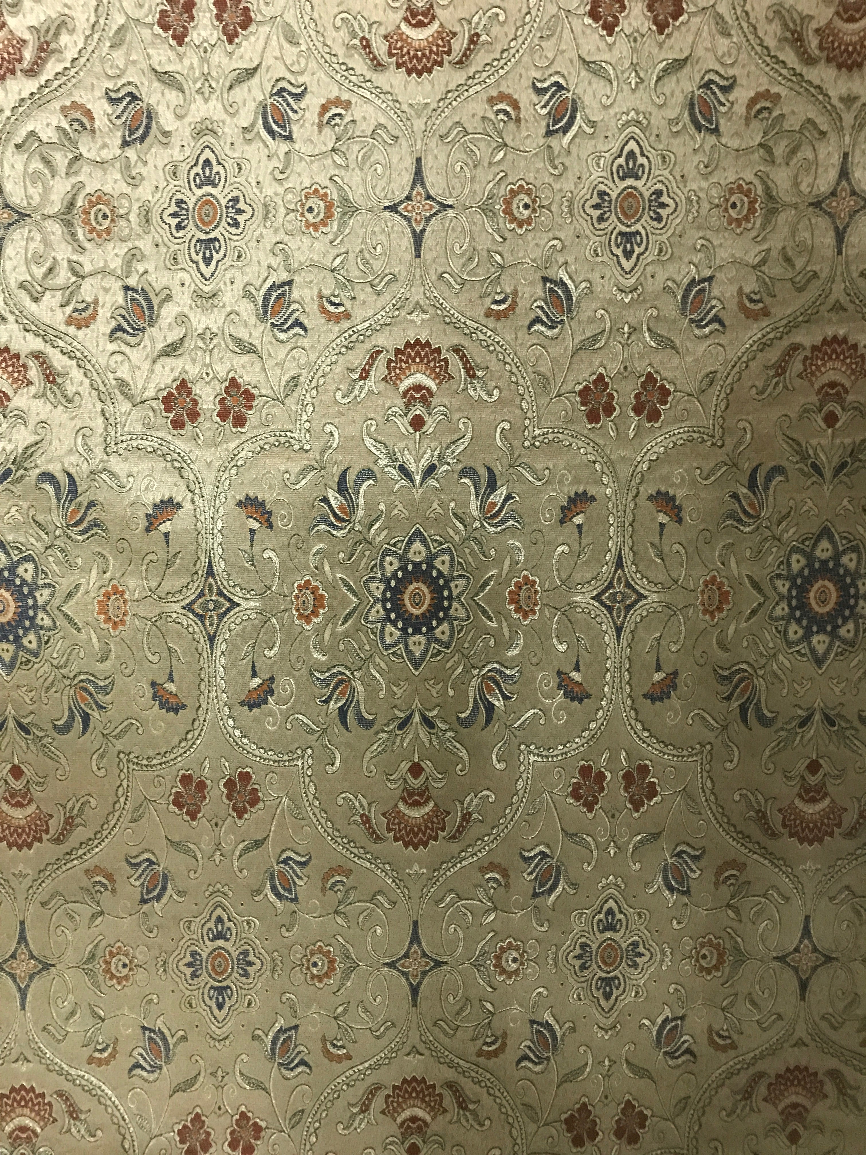 Royale Kasbah Ornate Gold with Blue retro vintage jacquard fabric for curtains drapery upholstery