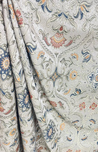 Royale Kasbah Ornate Silver with Blue retro vintage jacquard fabric for curtains drapery upholstery