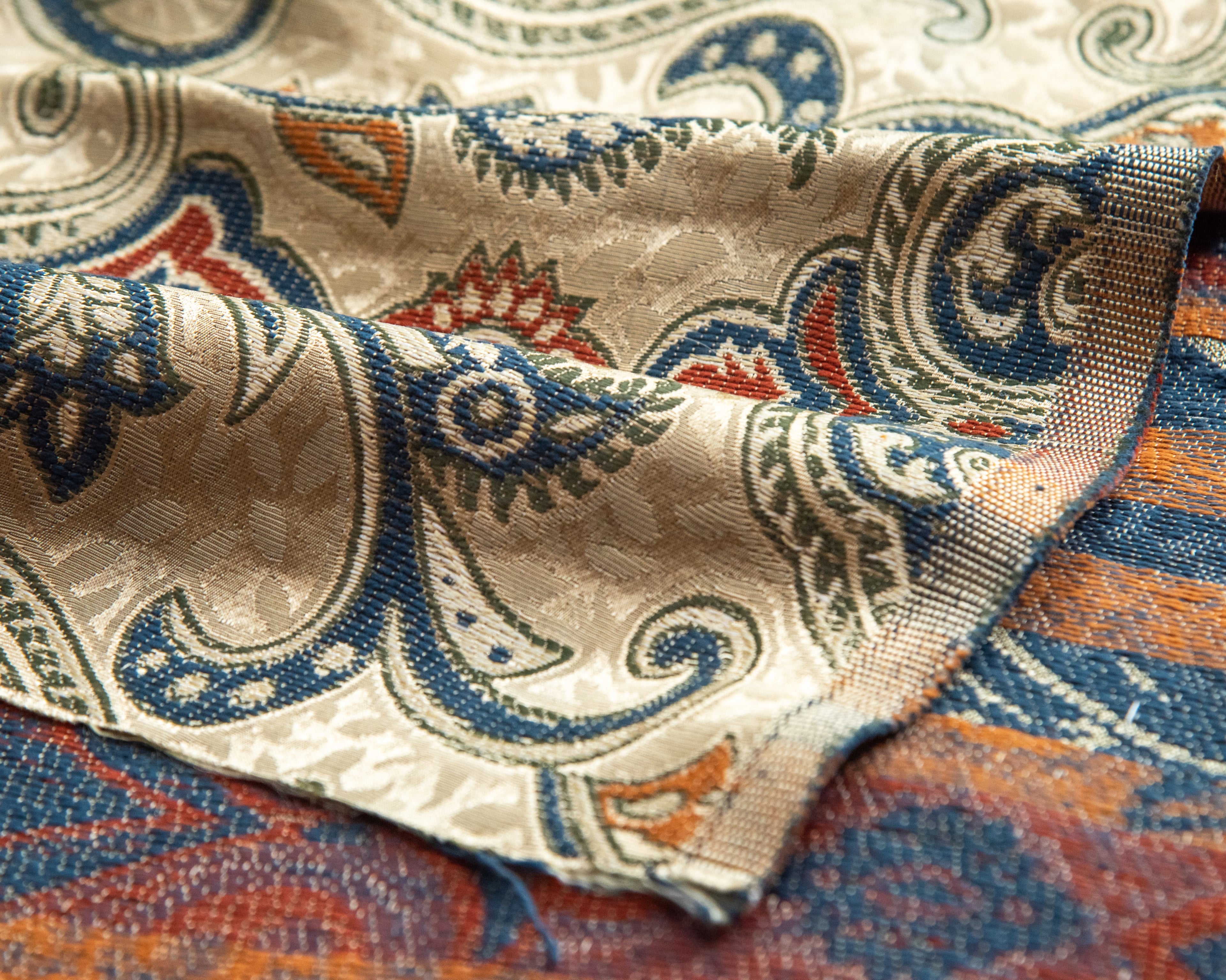 Versailles Medina Gold with Blue Italian brocade damask fabric for curtains drapery upholstery