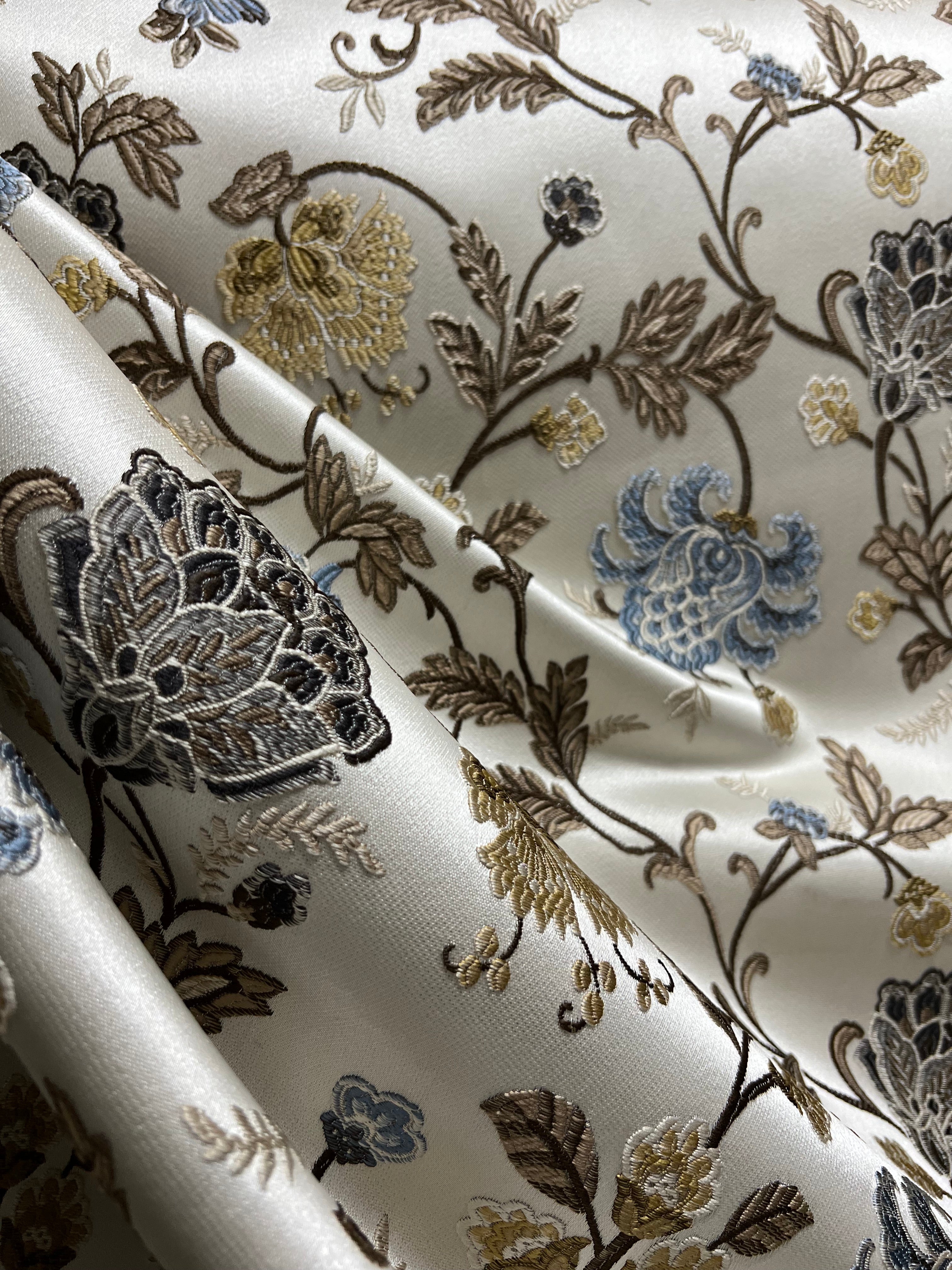 Embroidered Blue floral pattern on fabric