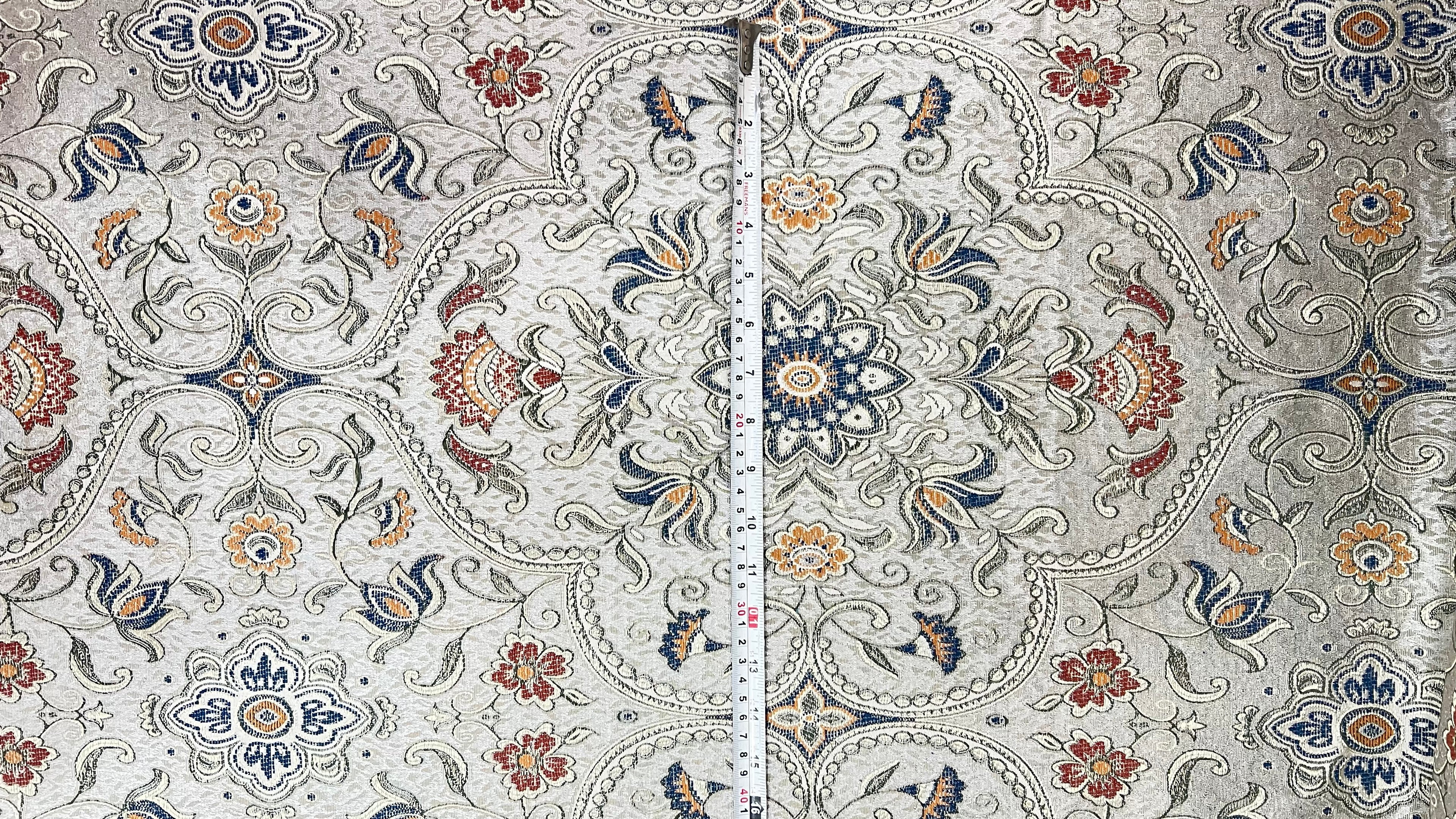 Royale Kasbah Ornate Silver with Blue pattern repeat scale measurement Moroccan jacquard upholstery