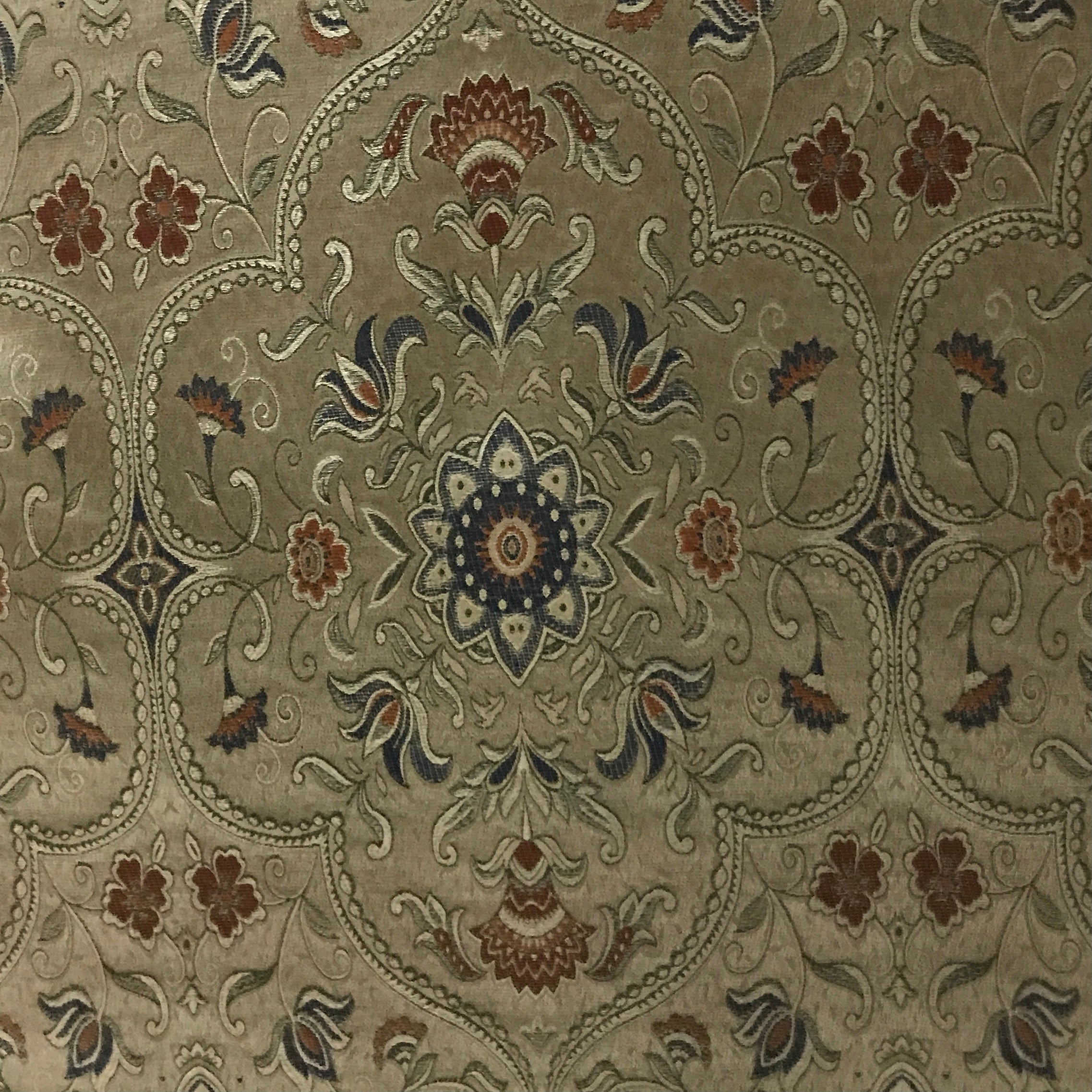 Royale Kasbah Ornate Gold with Blue high performance Moroccan weave fabric for sofa dining chair