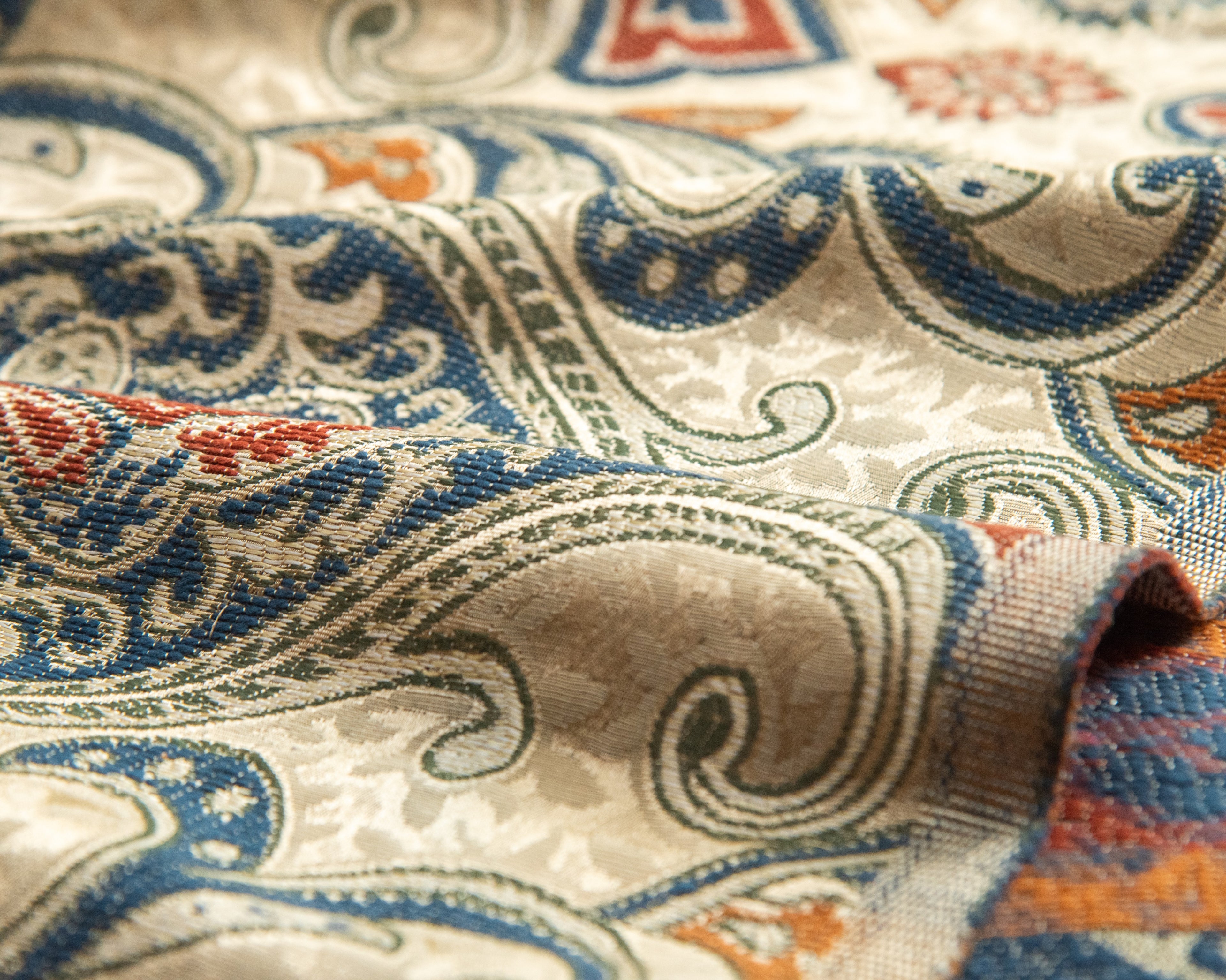 Versailles Medina Gold with Blue high performance damask jacquard fabric for sofa dining chair