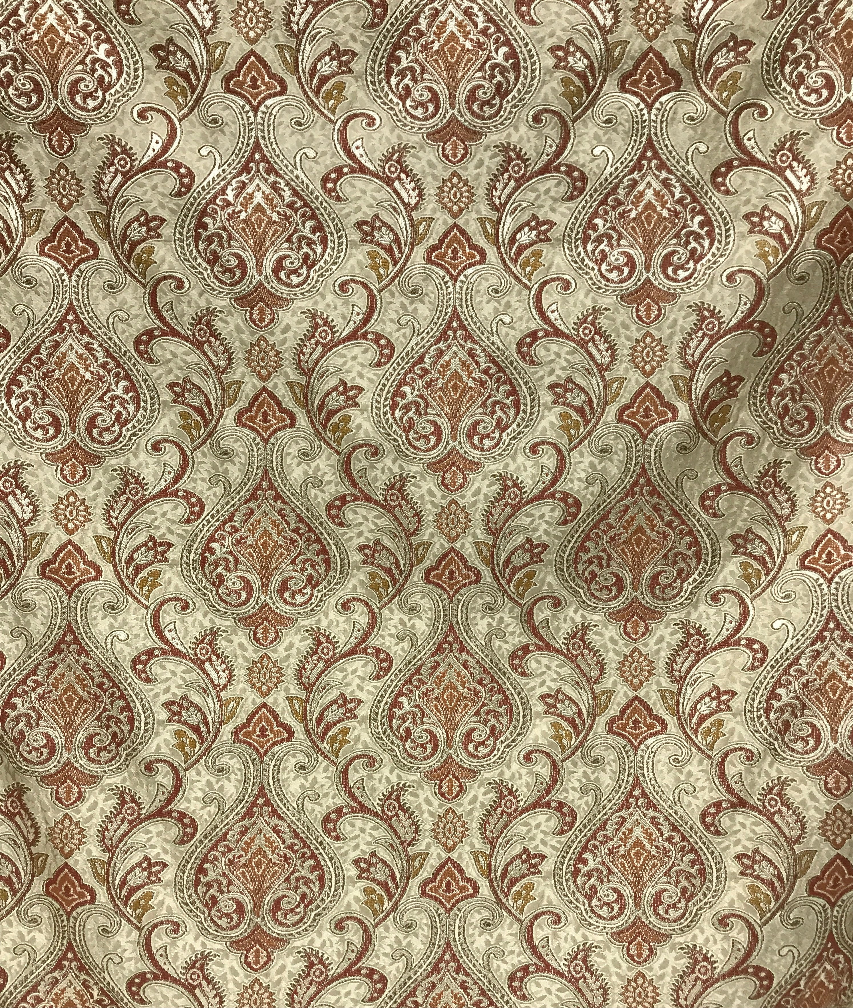 Versailles Medina Gold with Rust high performance damask jacquard fabric for sofa dining chair