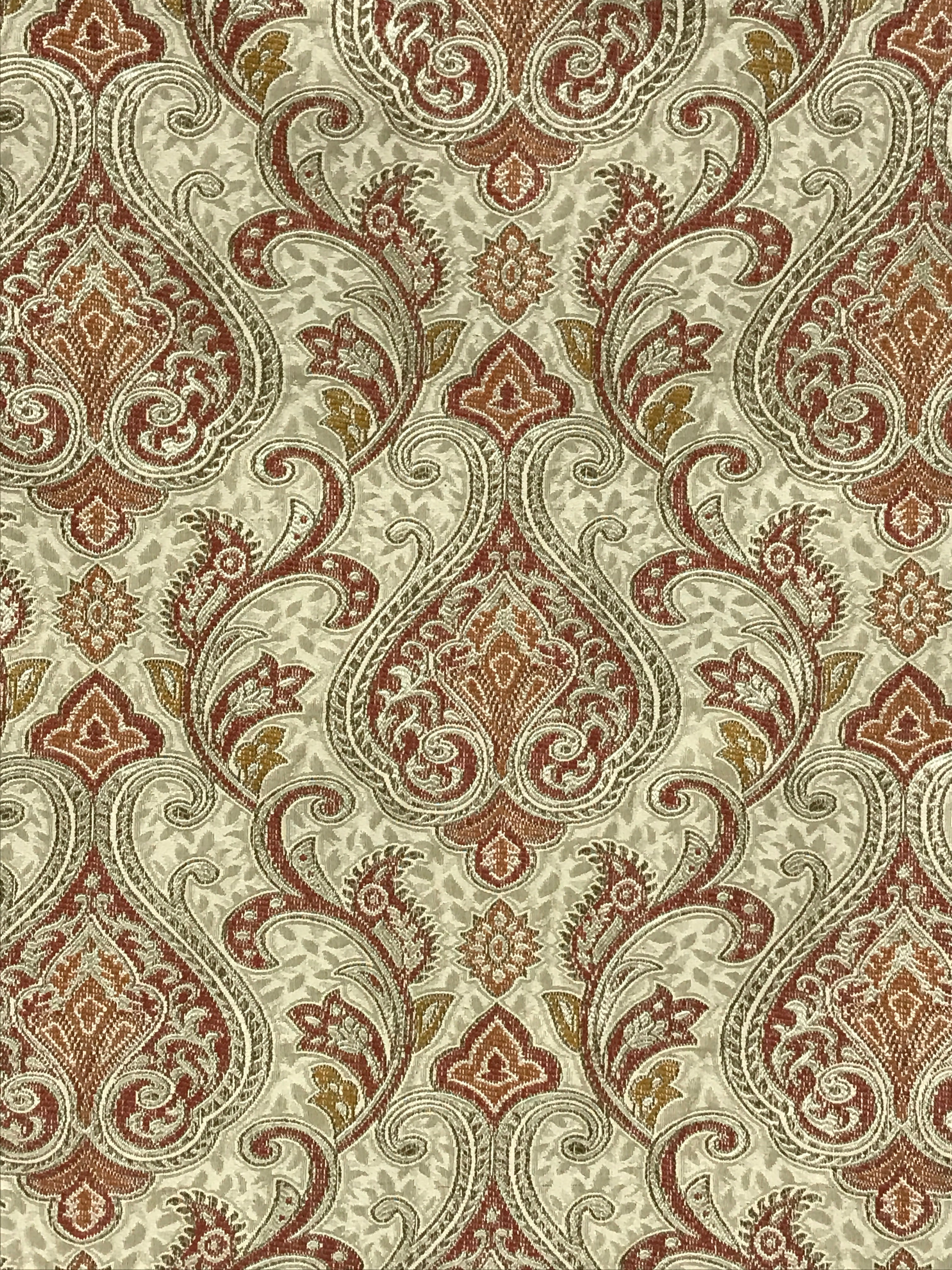 Versailles Medina Gold with Rust woven gold motif damask fabric for cushion craft upholstery