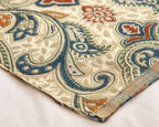 Versailles Medina Gold with Blue woven gold motif damask fabric for cushion craft upholstery