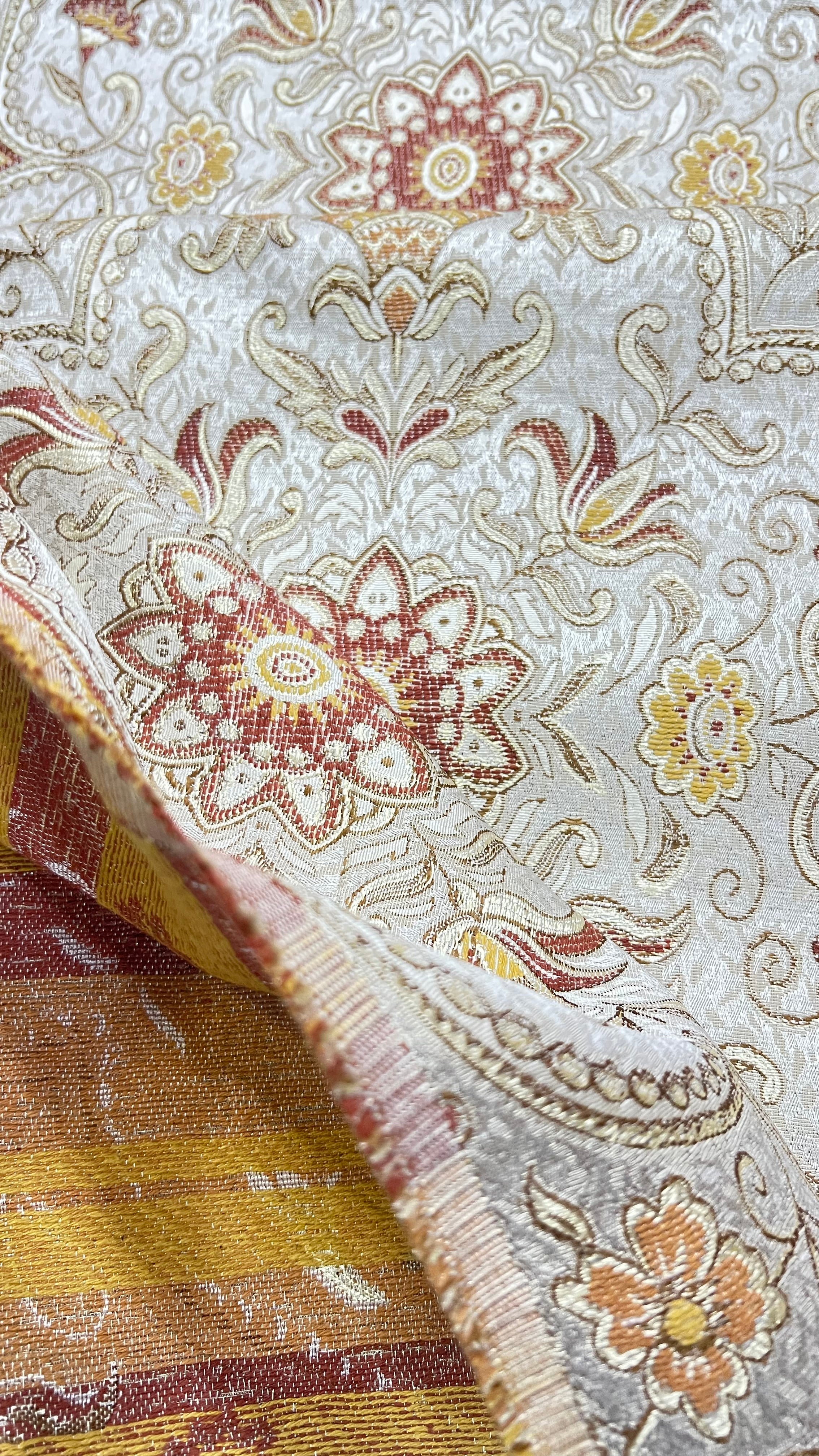 Royale Kasbah Ornate Silver with Rust retro vintage jacquard fabric for curtains drapery upholstery