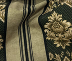 Decorative fabric with floral patterns in a striped design with Emerald Gold  background