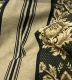 Decorative fabric with floral patterns in a striped design with Emerald Gold  background