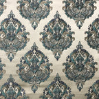 Decorative fabric with intricate blue and beige pattern on a beige background Teal Sage