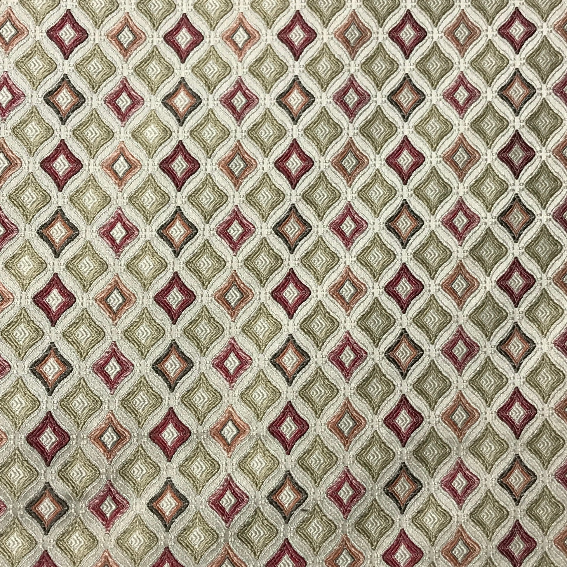 Patterned fabric with geometric design in blue, beige, and brown tones Sage Rose