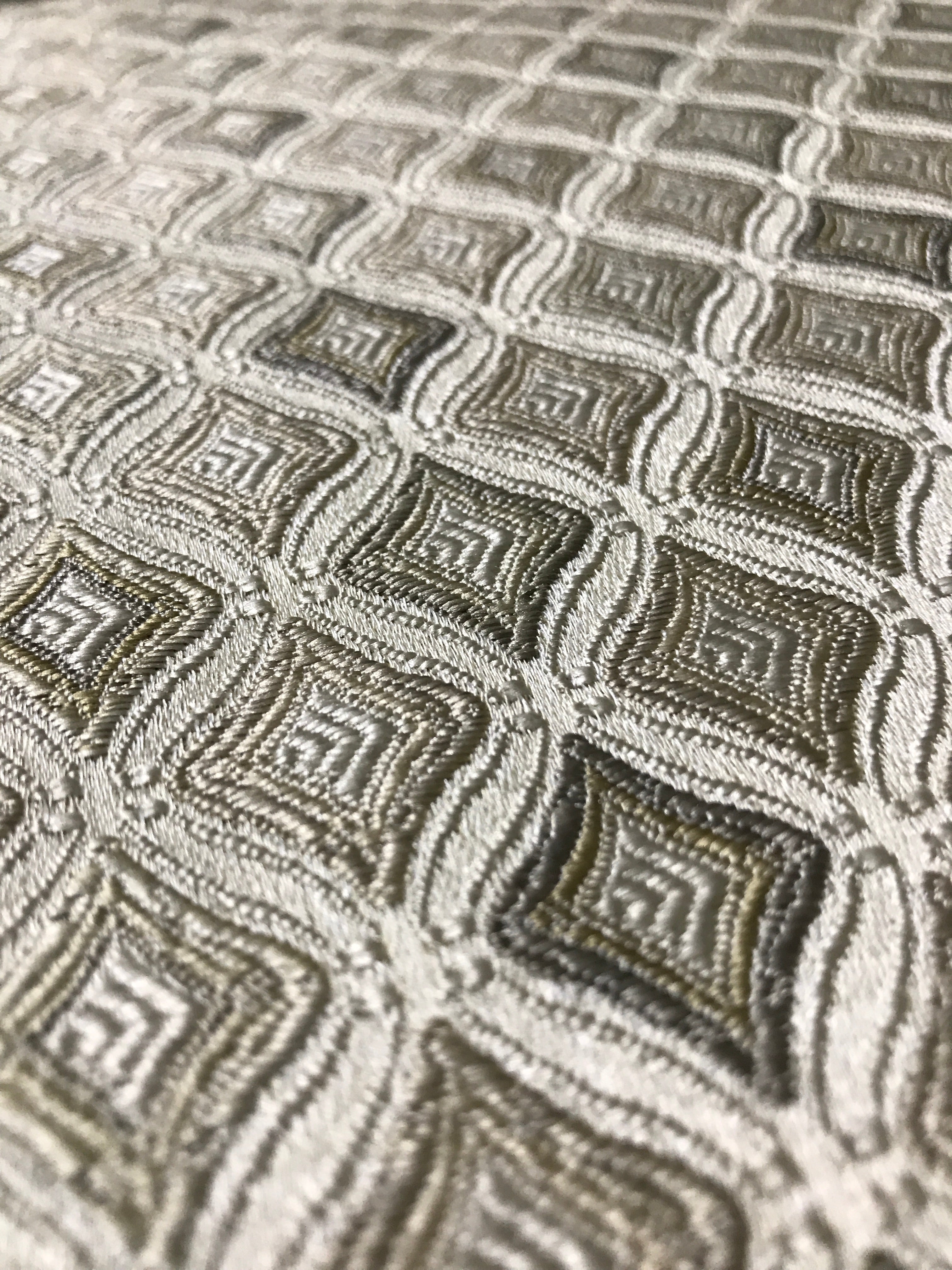 Close-up of textured fabric with geometric pattern Olive Sage