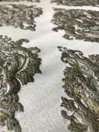 Close Up of intricate patterns damask jacquard Olive Sage