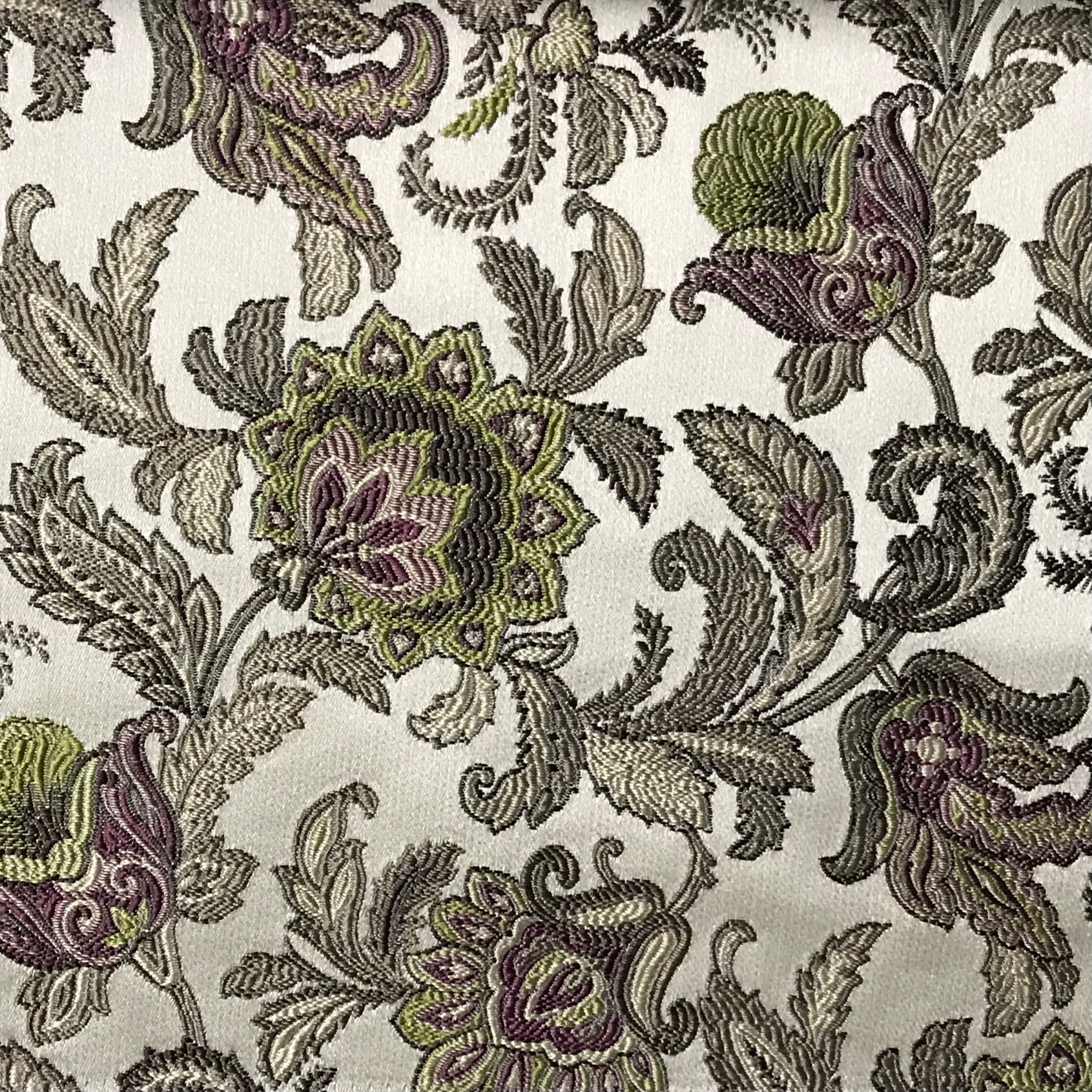 Decorative fabric with intricate floral pattern on a beige background Heritage Sage
