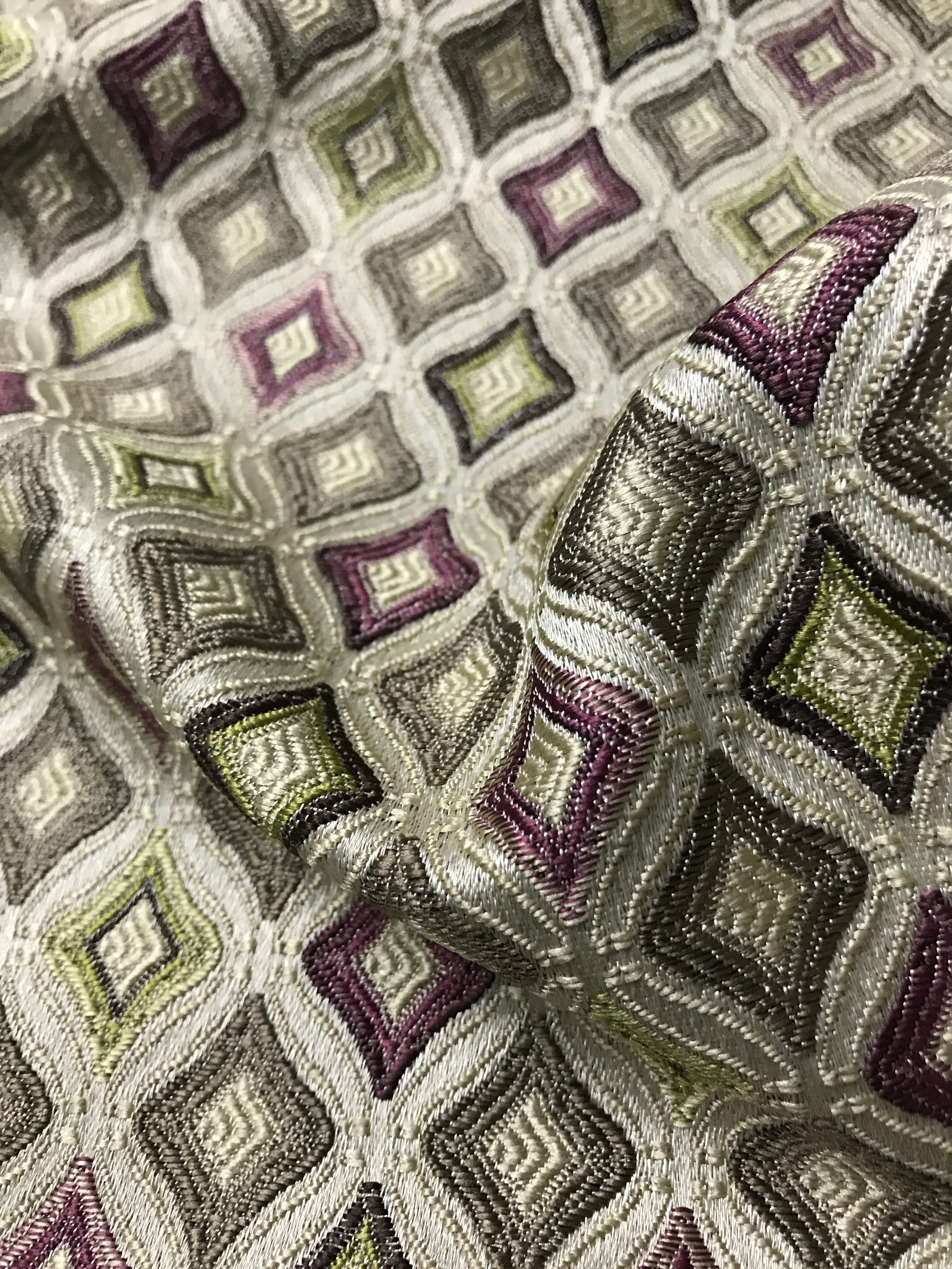 Close-up of textured fabric with geometric pattern Heritage Sage