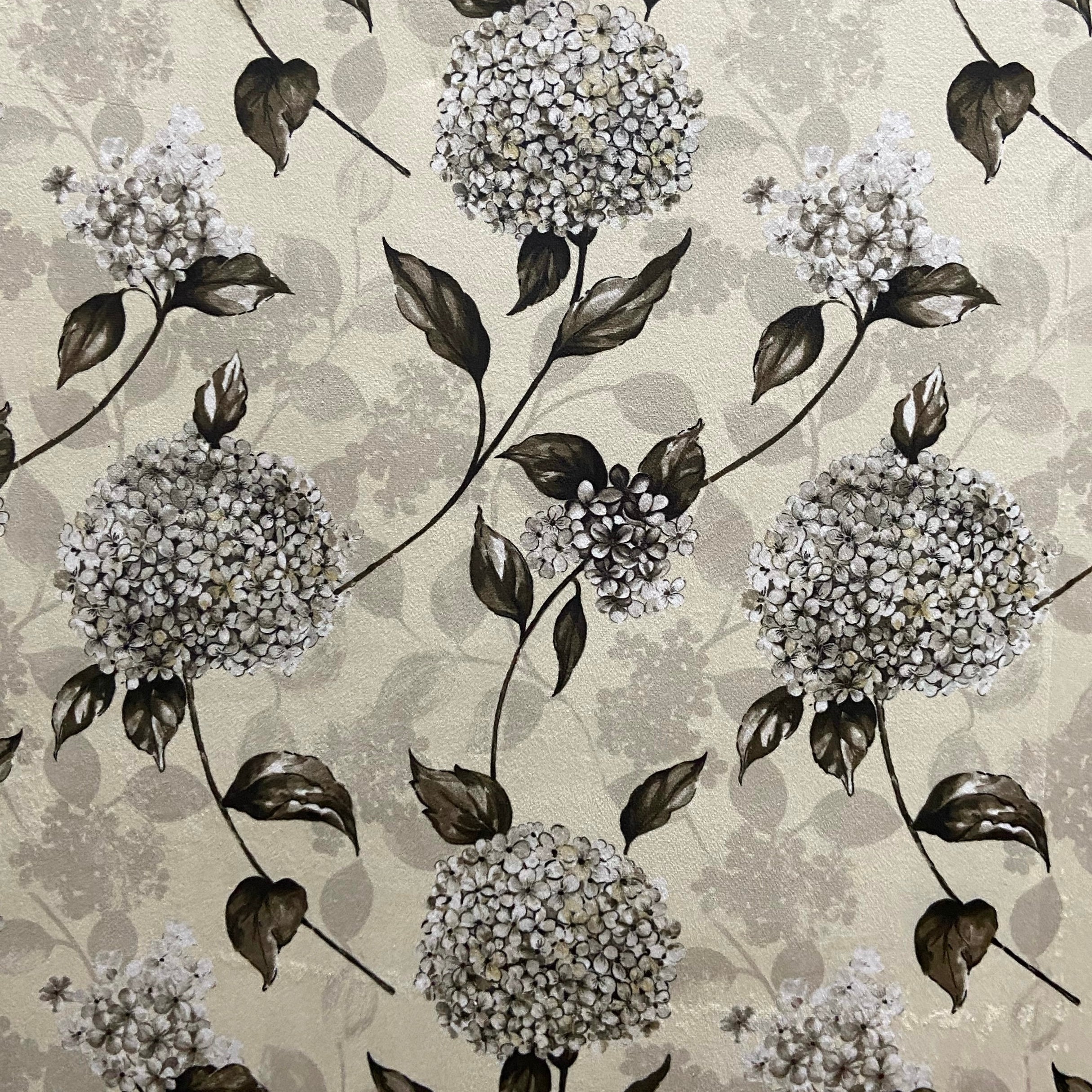 Pattern of Brown Hydrangea on taupe background