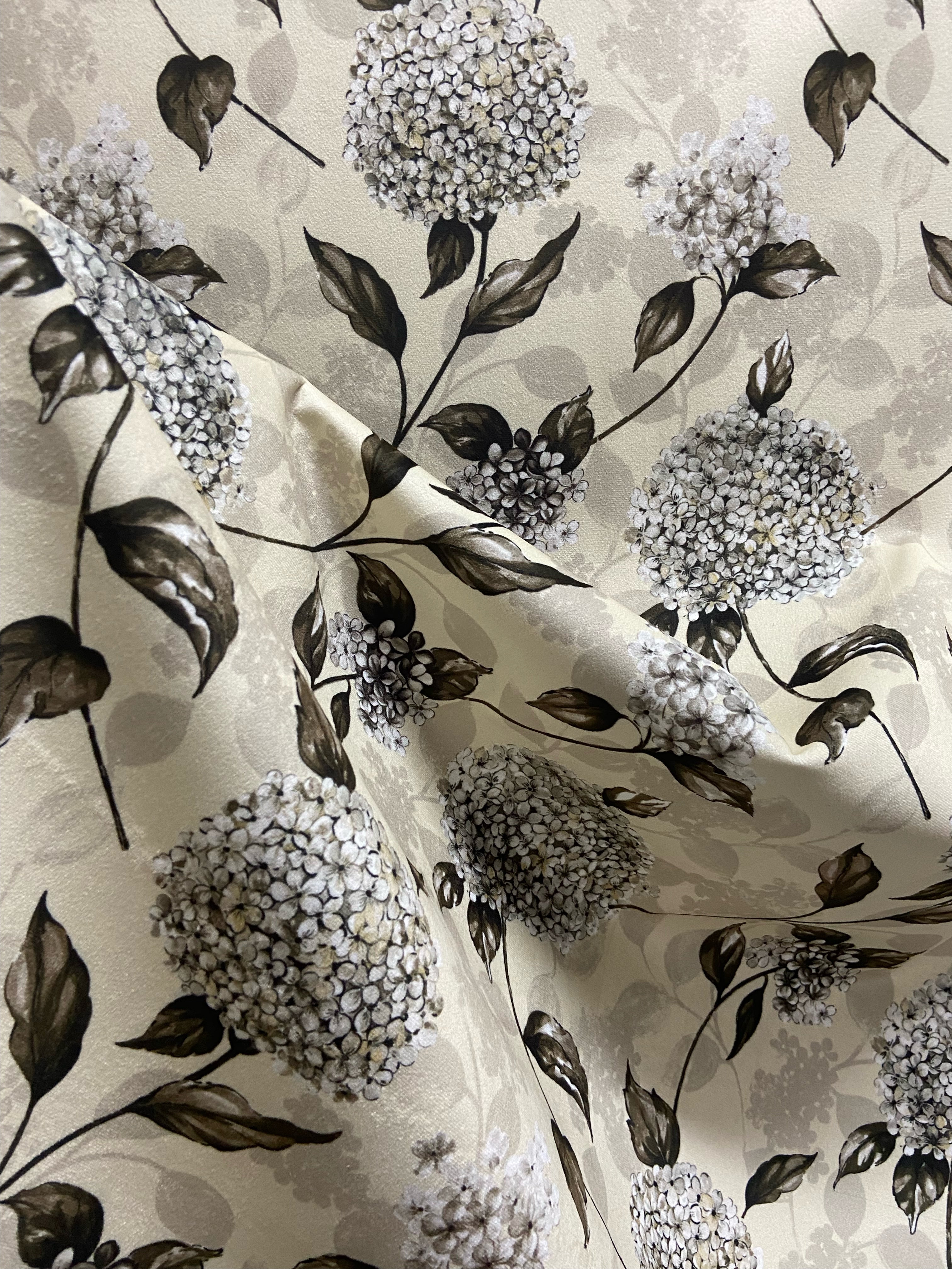 Pattern of Brown Hydrangea on taupe background