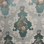 Decorative floral and leaf pattern on a Teal Blue background