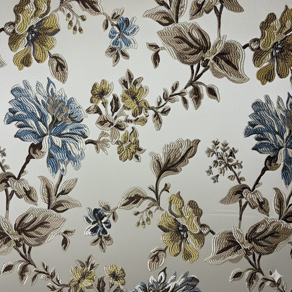 Floral pattern with Blue and brown flowers on a light background