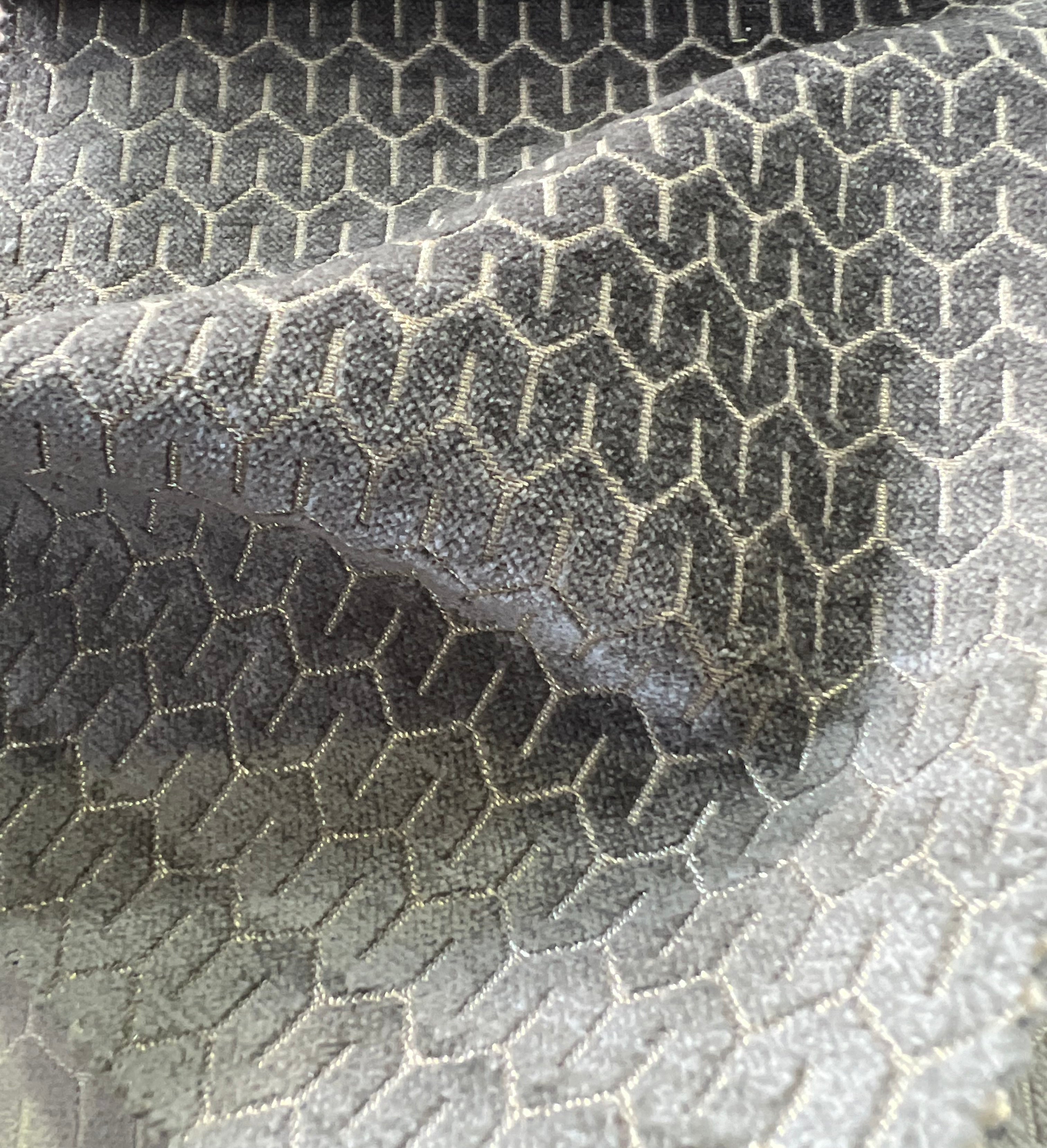 Ash Gray jacquard fabric surface pattern – polyester cotton viscose blend, sold by the metre yard