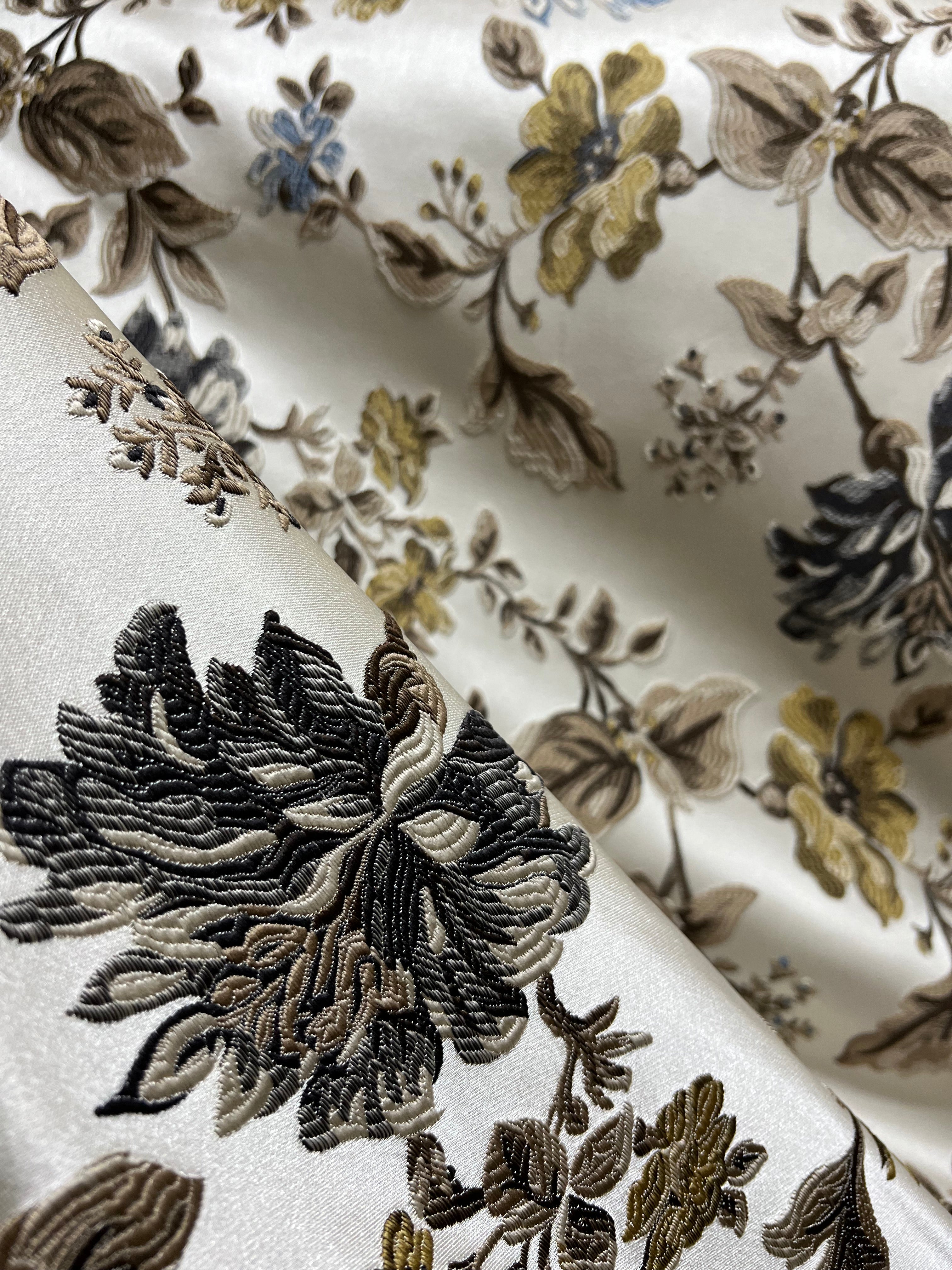 Floral pattern with Blue and brown flowers on a light background