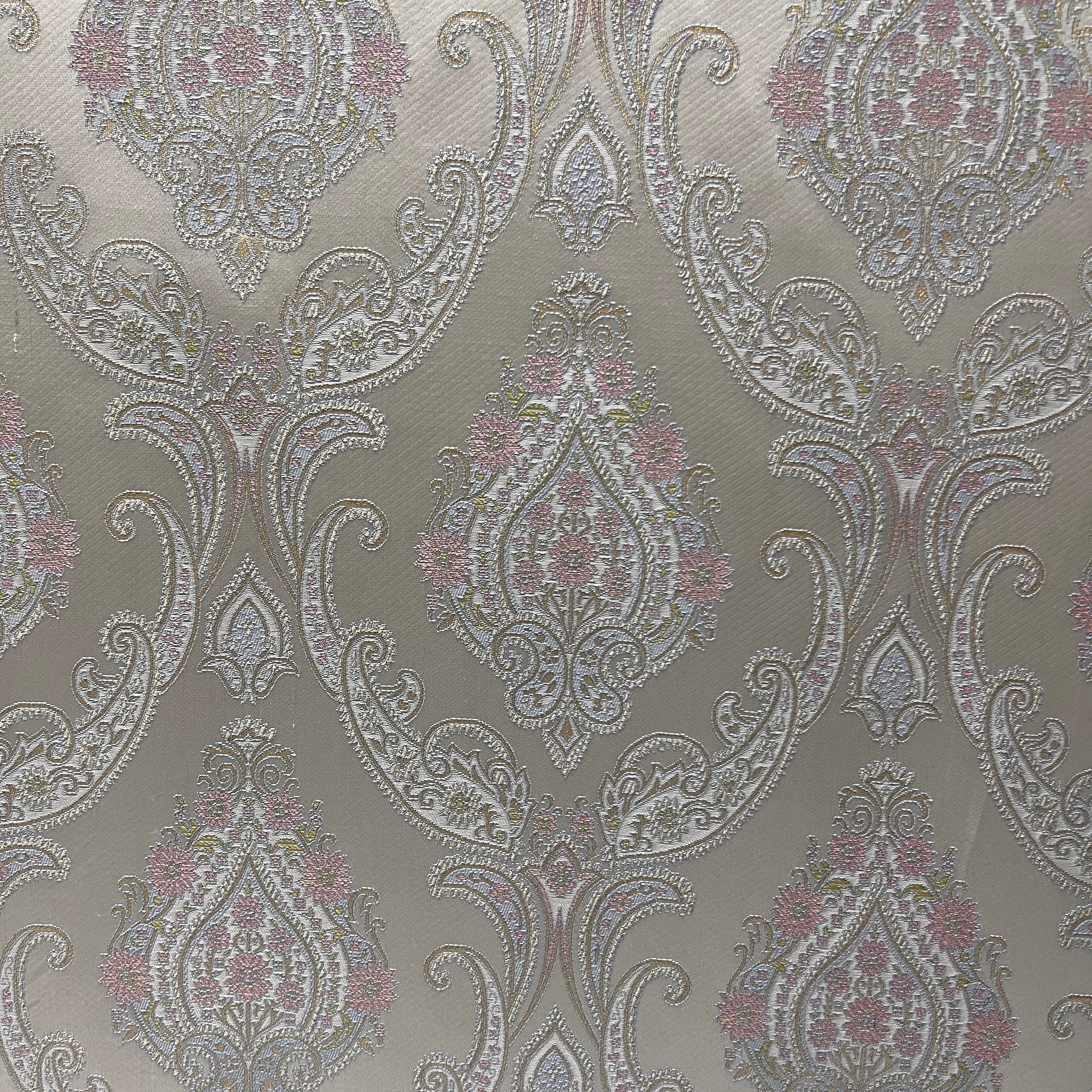 Decorative Damask Paisley pattern with intricate designs on a Scotch Mist background
