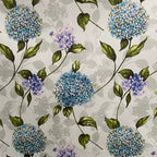 Pattern of Blue and purple Hydrangea on taupe background