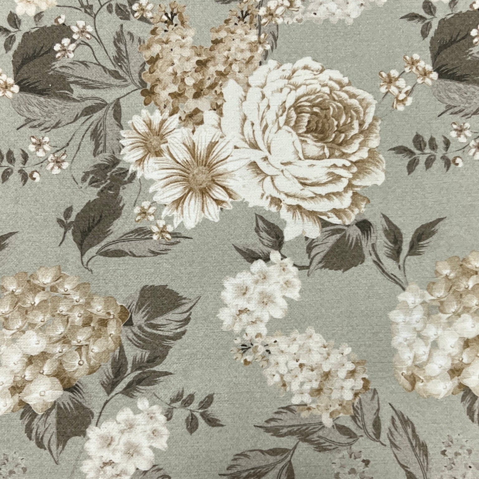 Floral pattern with white and beige flowers on a Sage background
