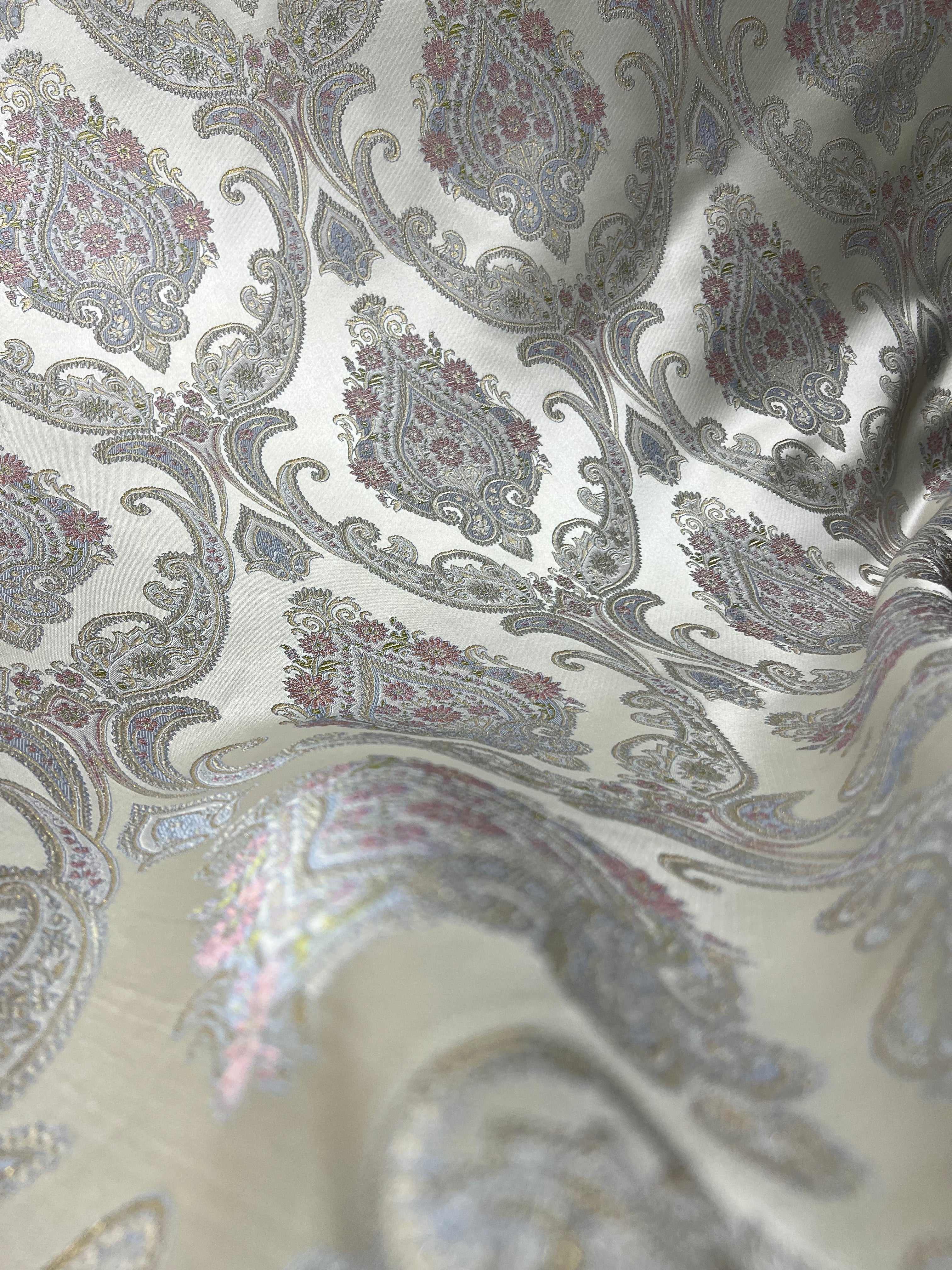 Decorative Damask Paisley pattern with intricate designs on a Scotch Mist background