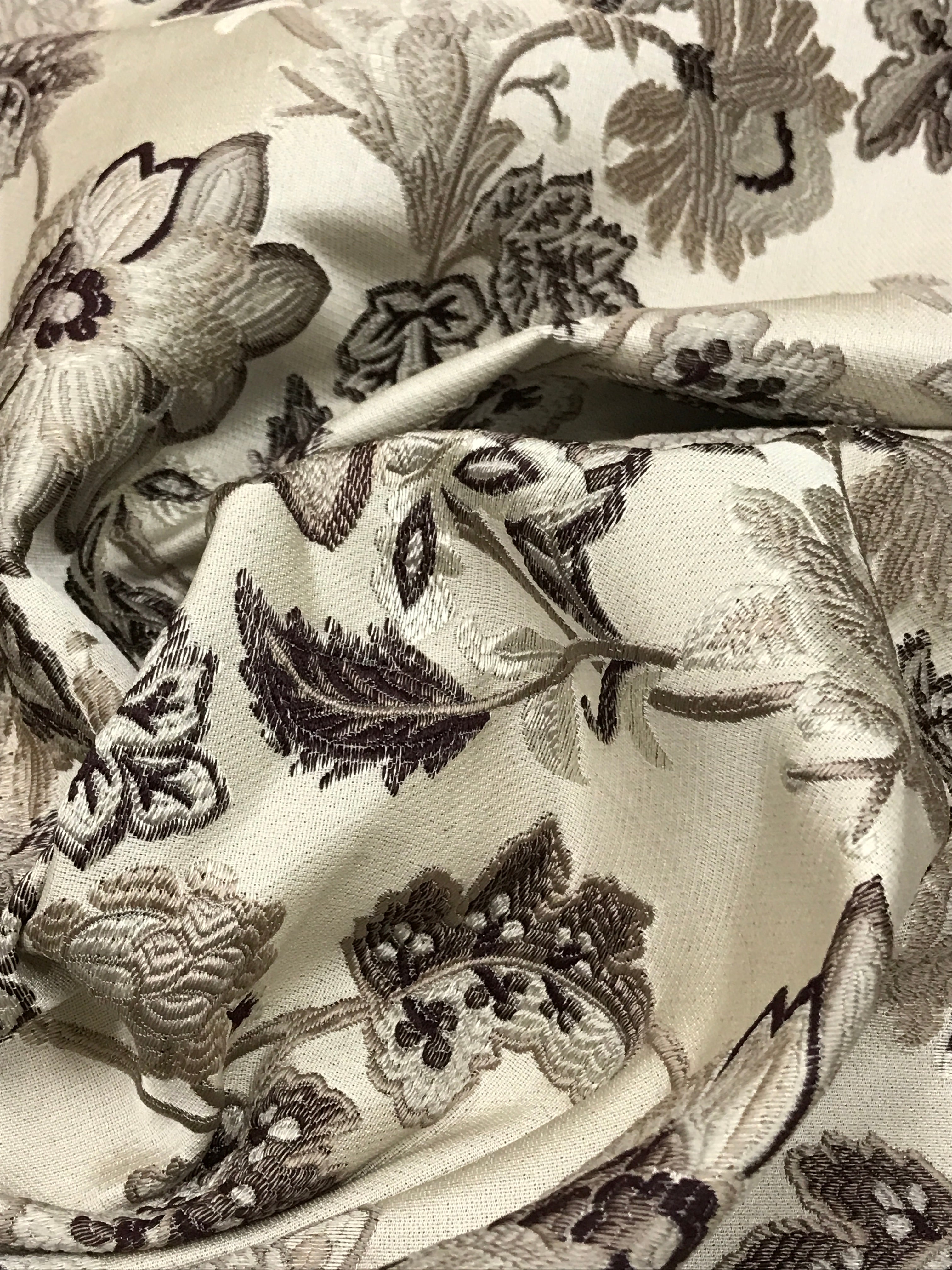 Floral embroidery pattern on jacquard fabric Brown Color