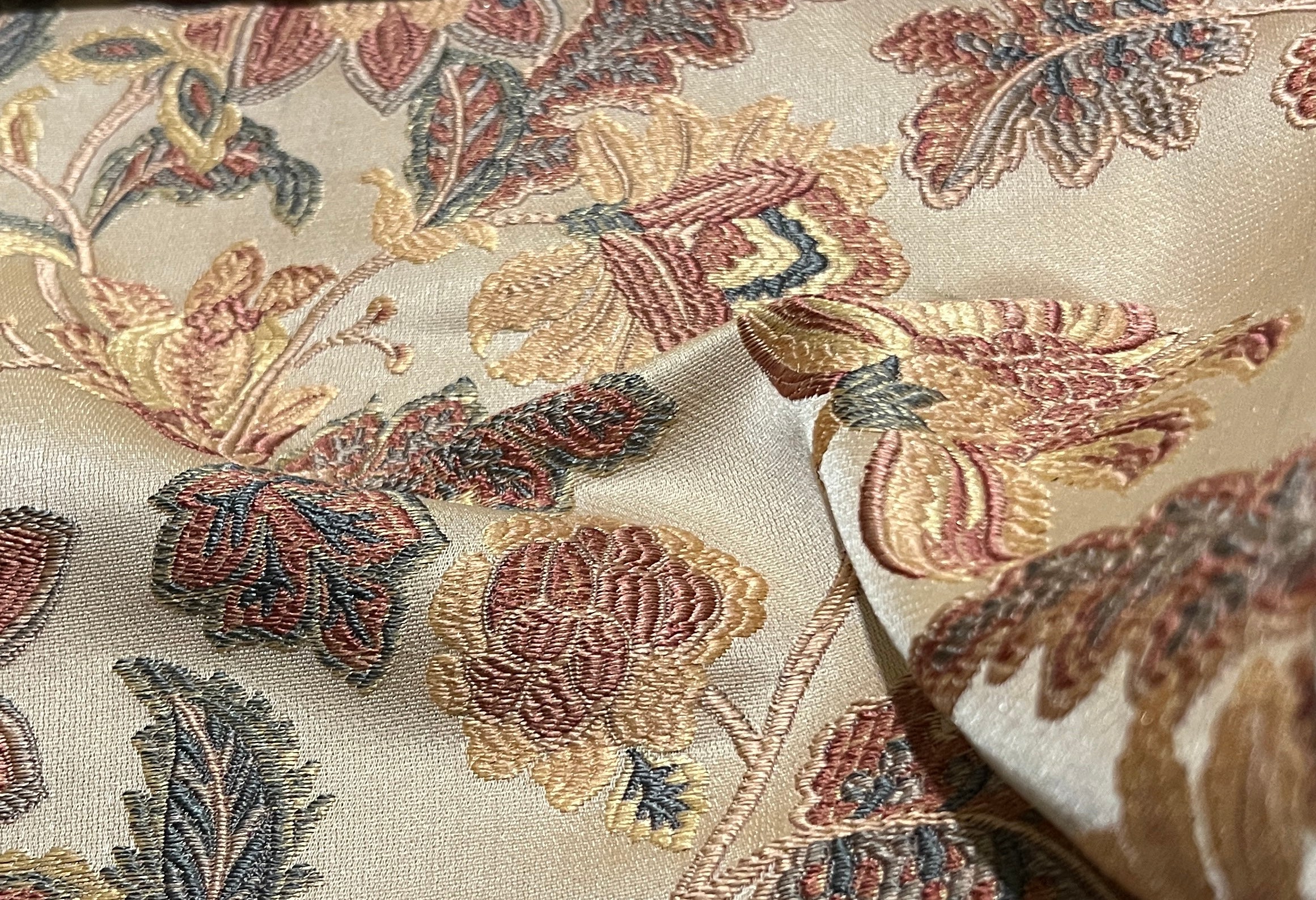 Floral embroidery pattern on jacquard fabric Peach Color