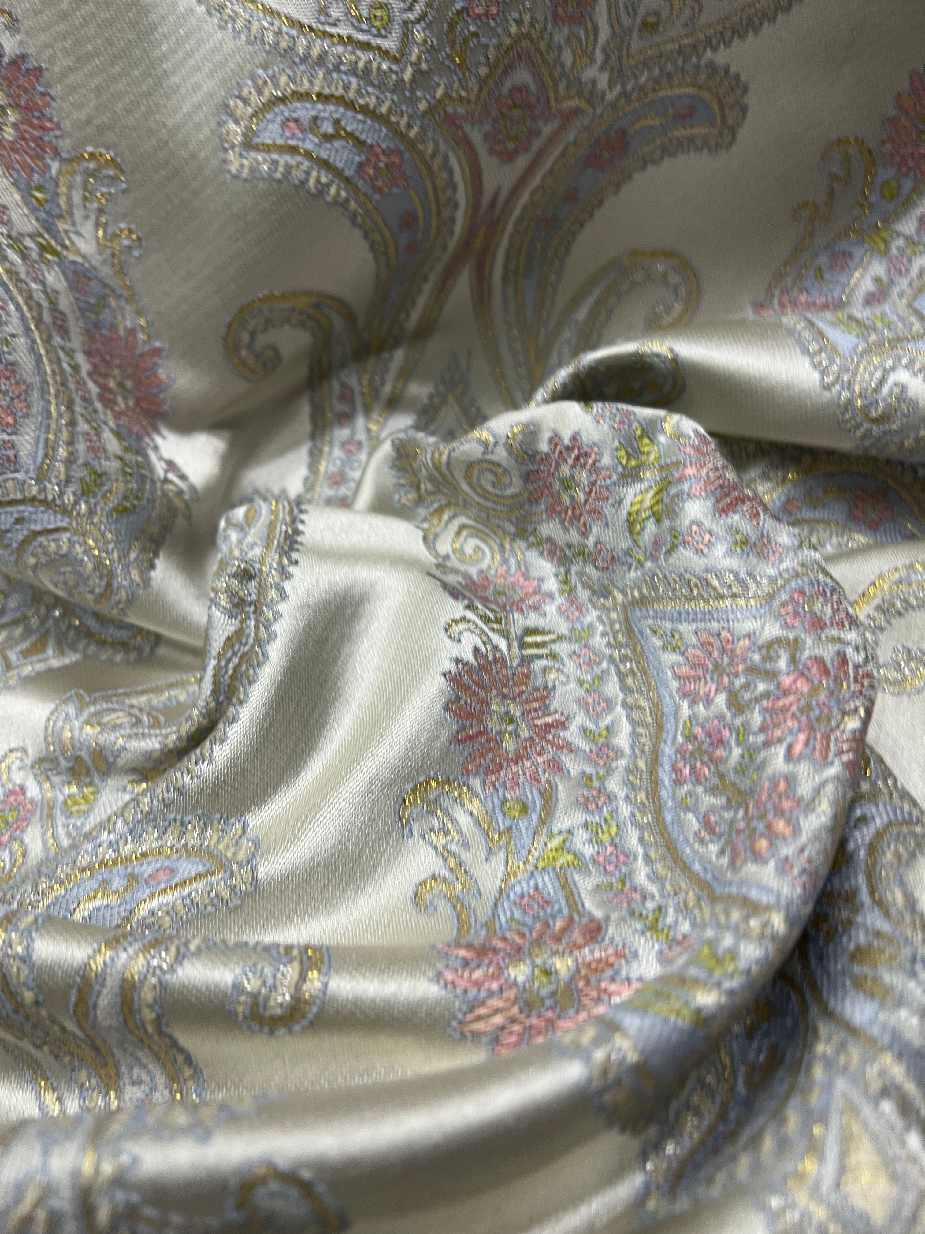 Decorative Damask Paisley pattern with intricate designs on a Scotch Mist background