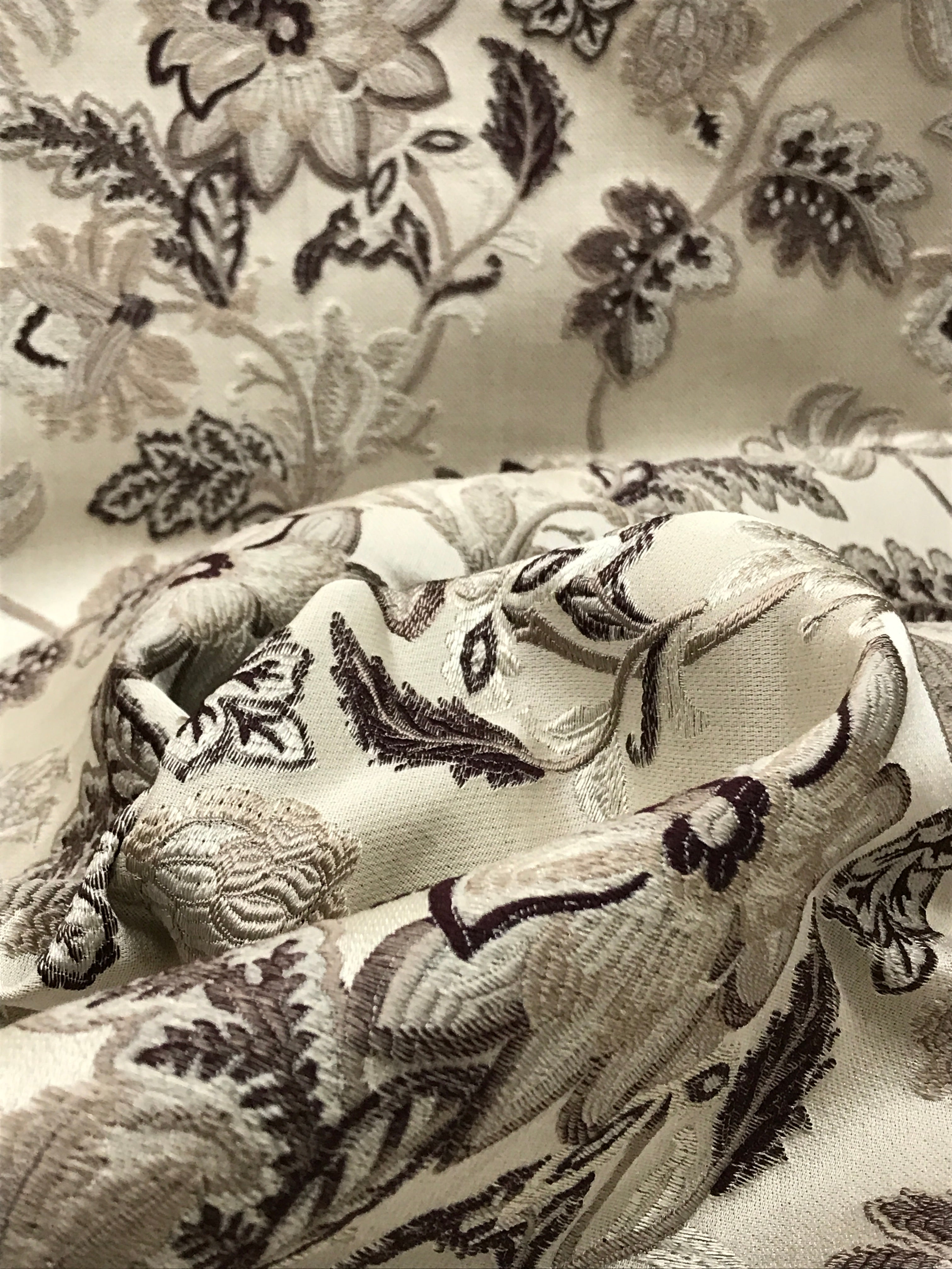 Floral embroidery pattern on jacquard fabric Brown Color
