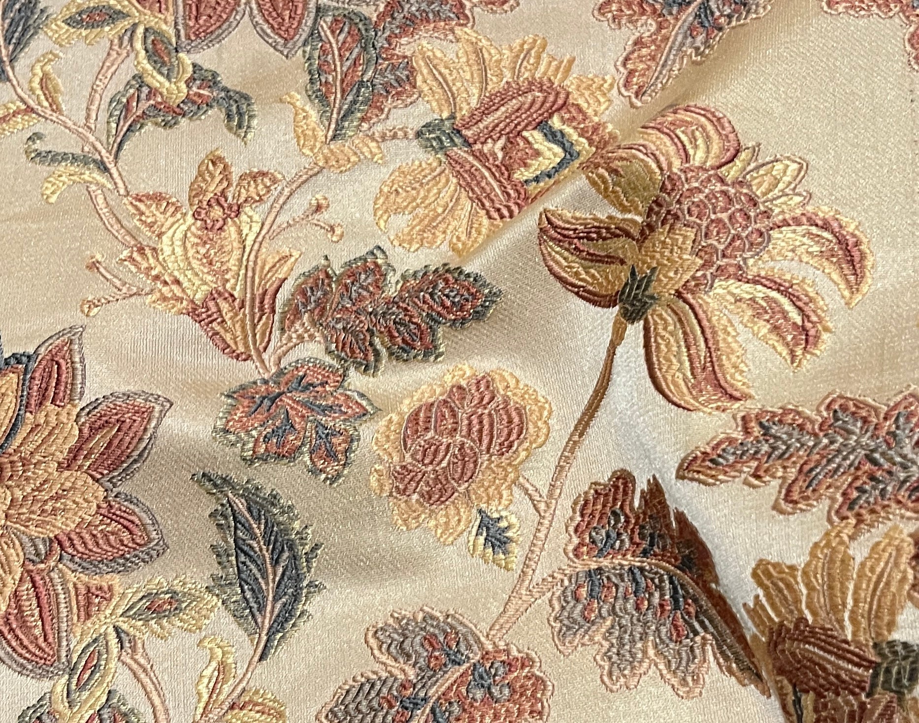 Floral embroidery pattern on jacquard fabric Peach Color