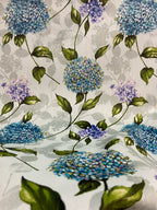 Pattern of Blue and purple Hydrangea on taupe background