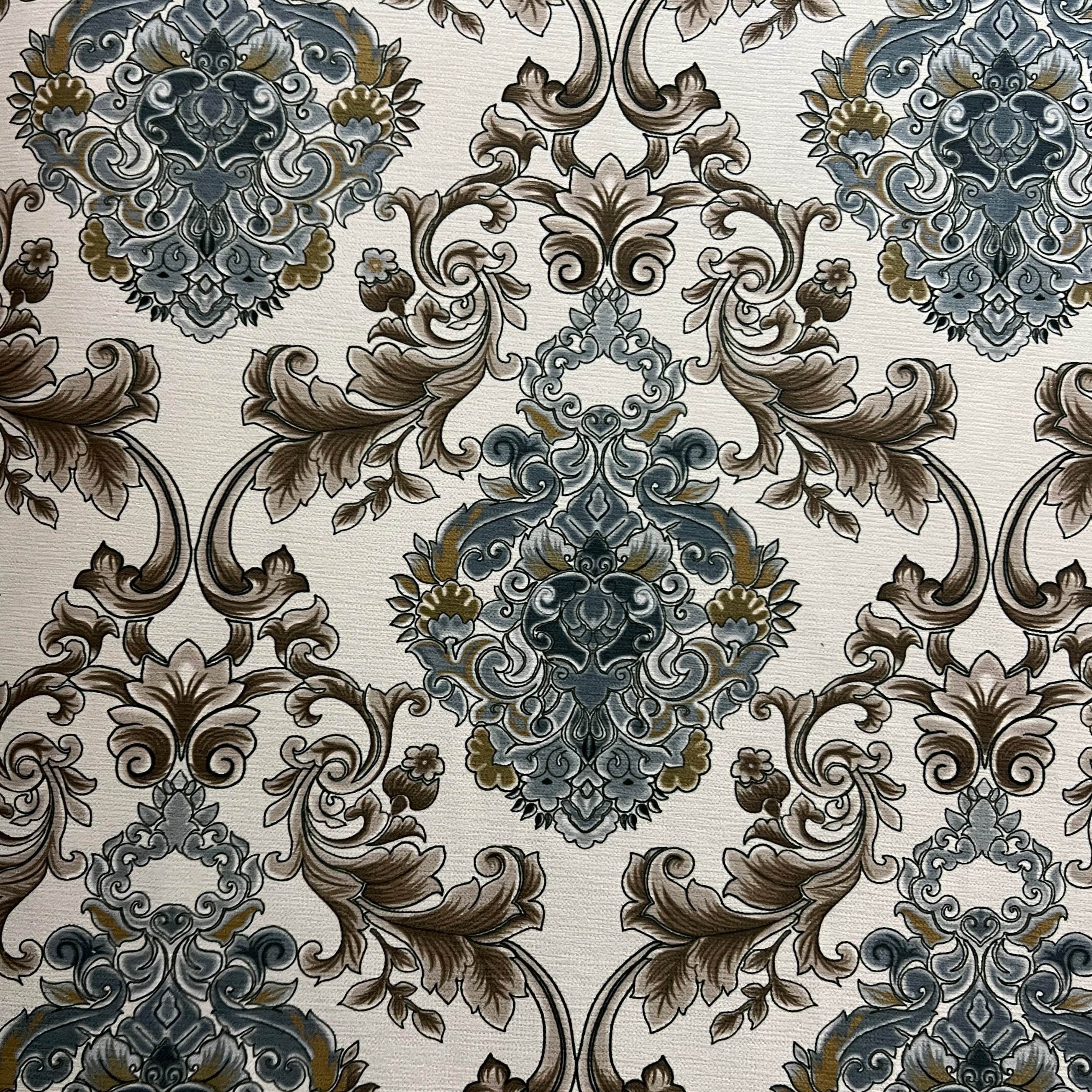 Decorative pattern with intricate floral Damask designs on a Ivory Taupe background