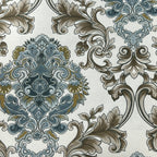 Decorative pattern with intricate floral Damask designs on a Ivory Taupe background