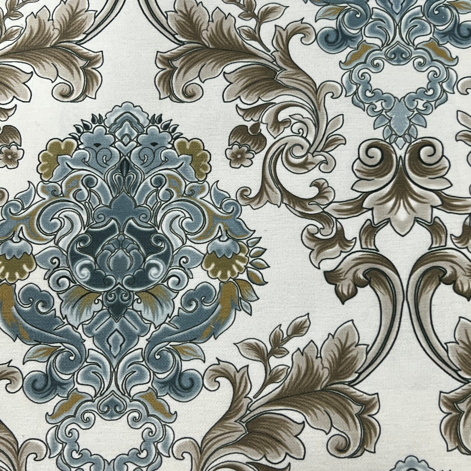 Decorative pattern with intricate floral Damask designs on a Ivory Taupe background