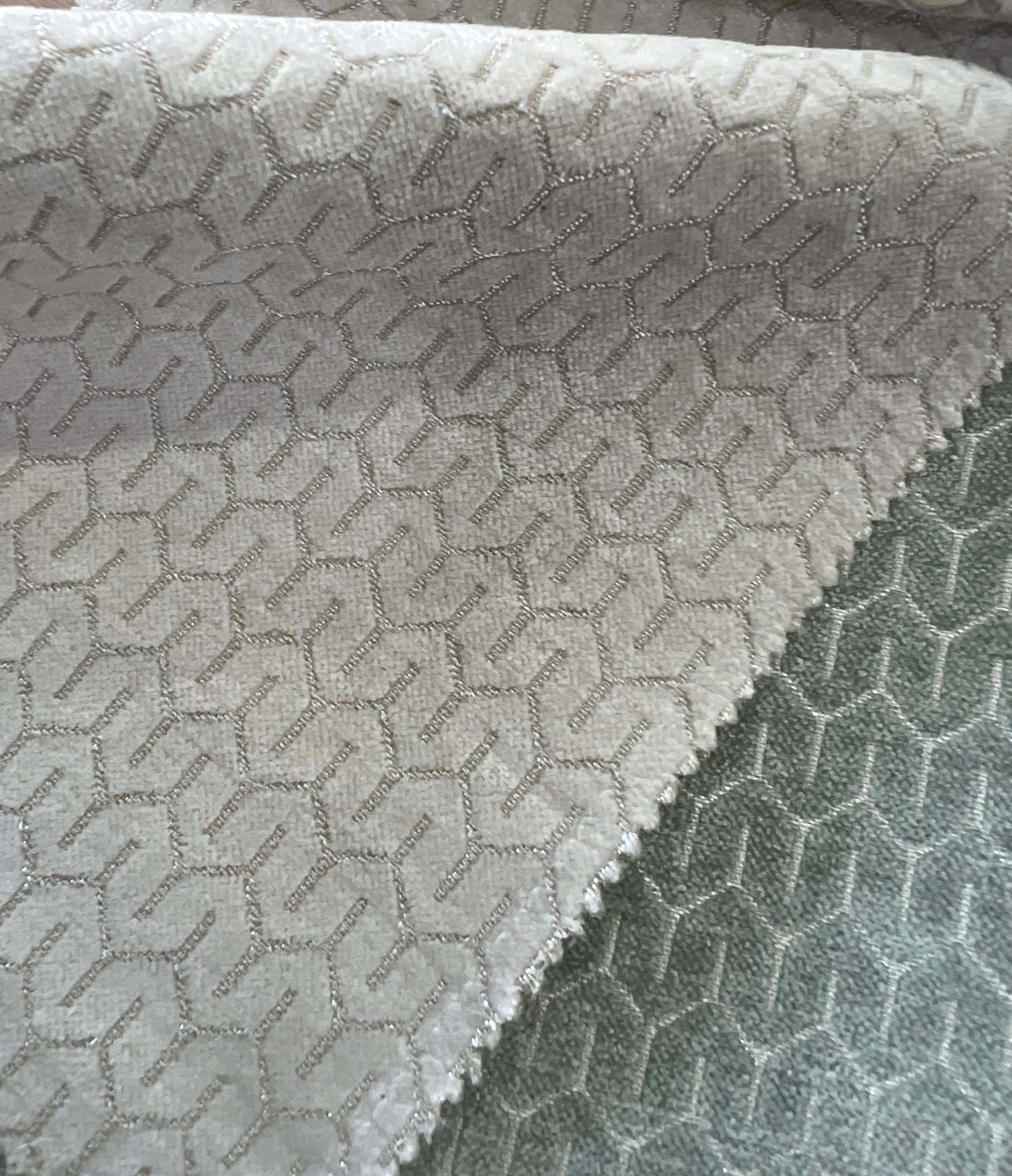 Off White chenille fabric weave detail – premium upholstery material by Decora Furnishings