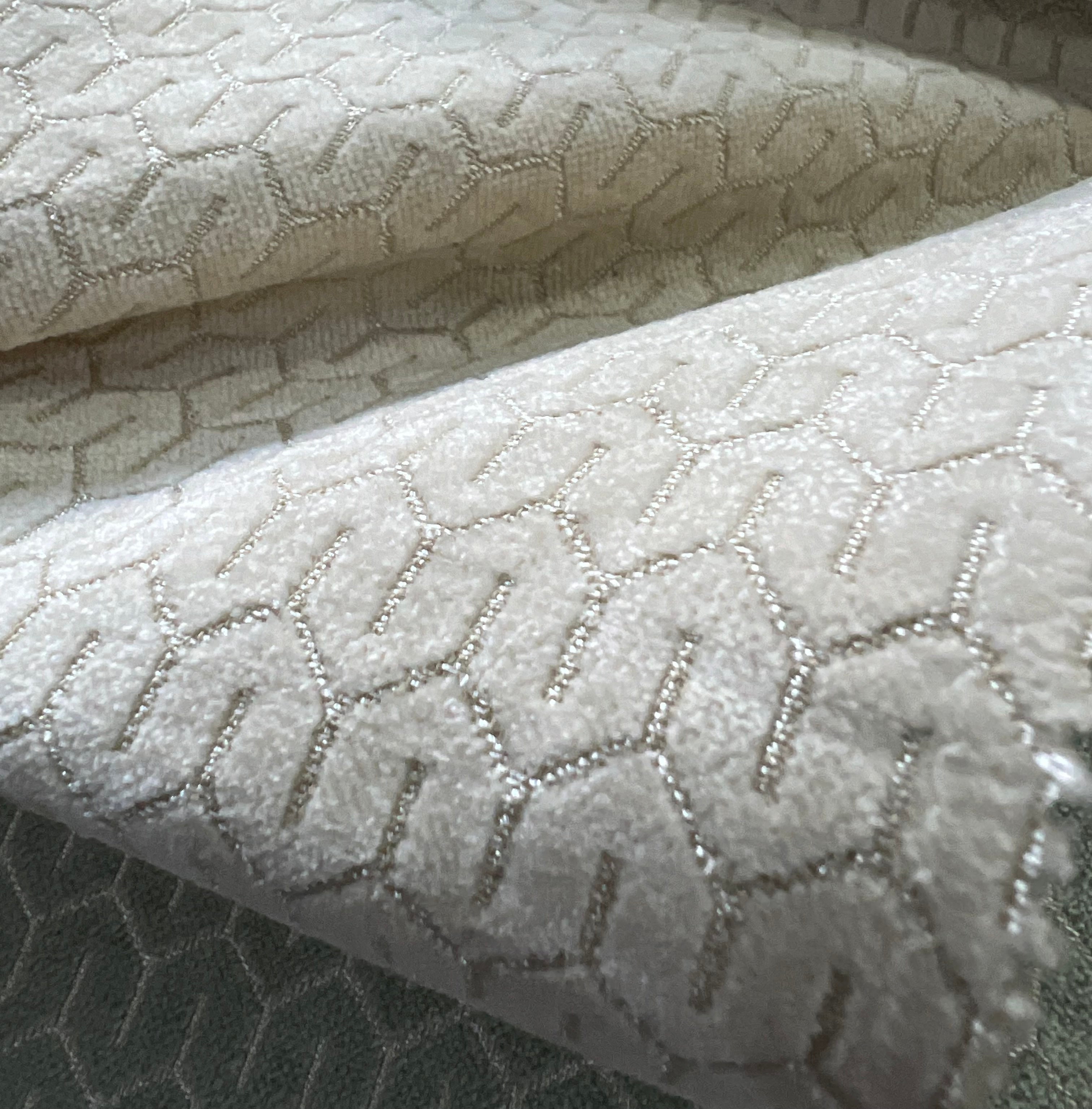 Off White jacquard fabric surface pattern – polyester cotton viscose blend, sold by the metre yard