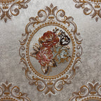 Decorative fabric with floral embroidery and intricate pattern such as Victorian Mirror Floral on an Antique White background