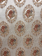 Decorative fabric with floral embroidery and intricate pattern such as Victorian Mirror Floral on an Antique White background