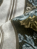 Decorative fabric with floral patterns in a striped design with Ivory Taupe  background