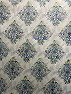 Decorative fabric pattern with Blue designs on a taupe background