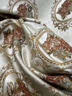 Decorative fabric with floral embroidery and intricate pattern such as Victorian Mirror Floral on an Antique White background