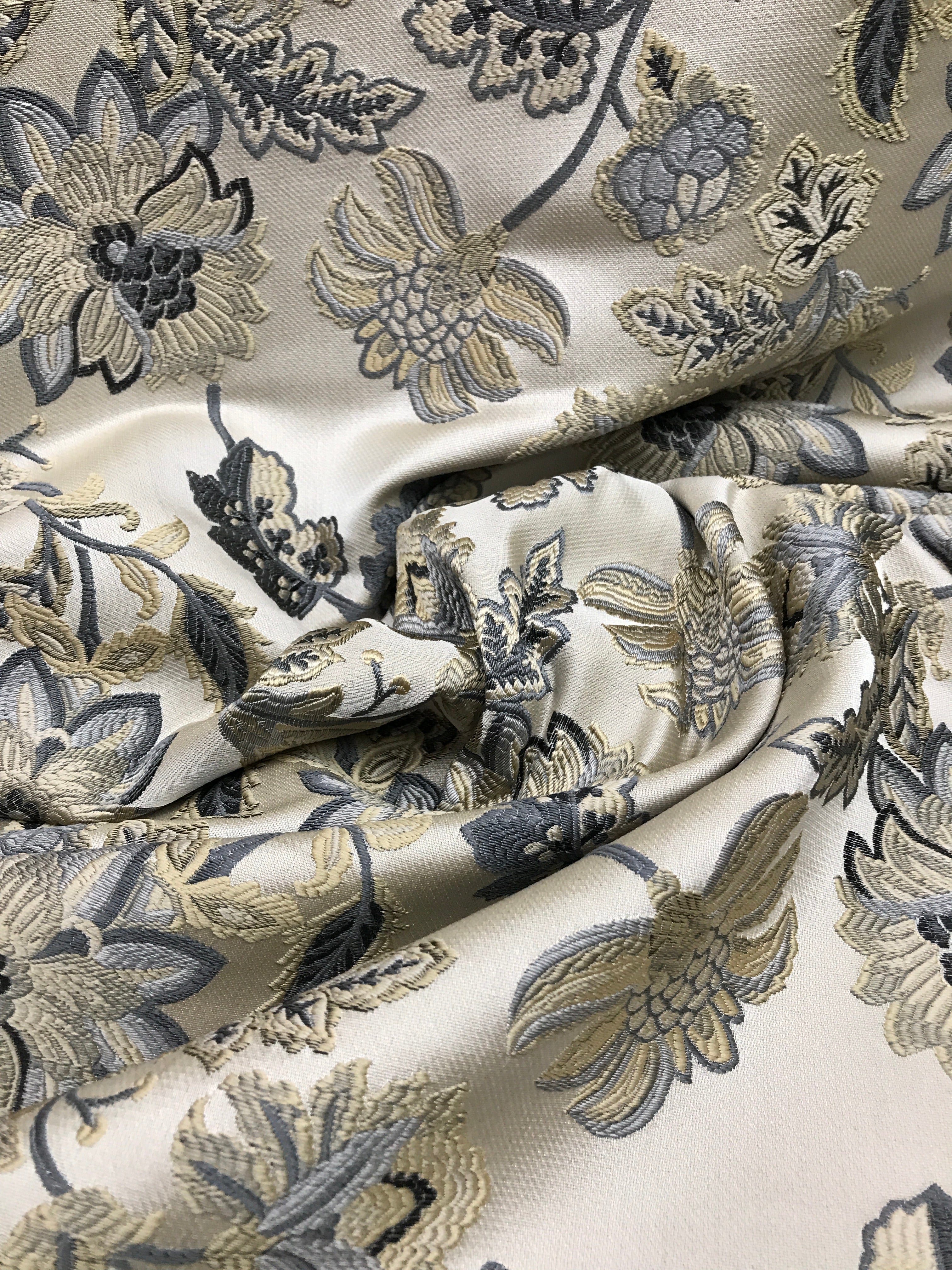 Floral embroidery pattern on jacquard fabric Gray Color