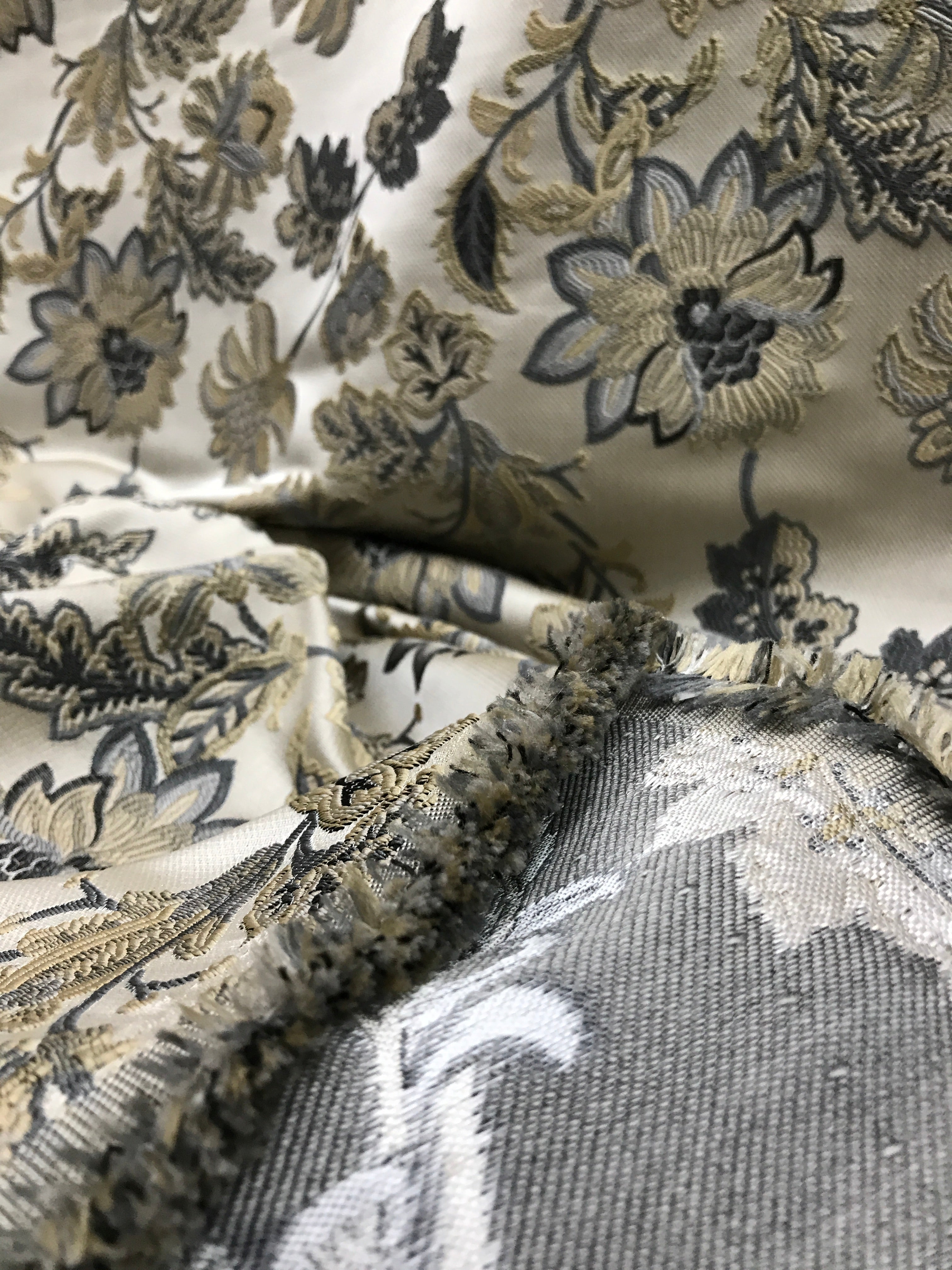 Floral embroidery pattern on jacquard fabric Gray Color