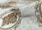 Decorative fabric with floral embroidery and intricate pattern such as Victorian Mirror Floral on an Antique White background