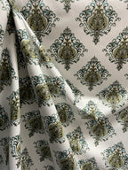 Decorative pattern of Sapphire medallions of taupe background
