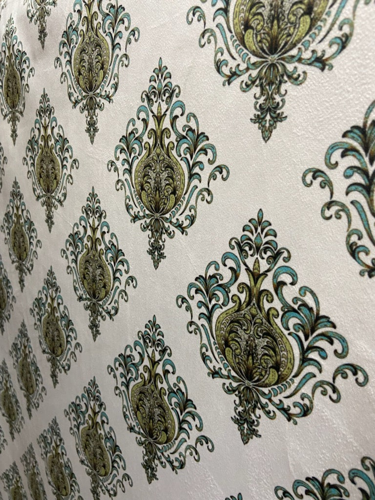 Decorative pattern of Sapphire medallions of taupe background